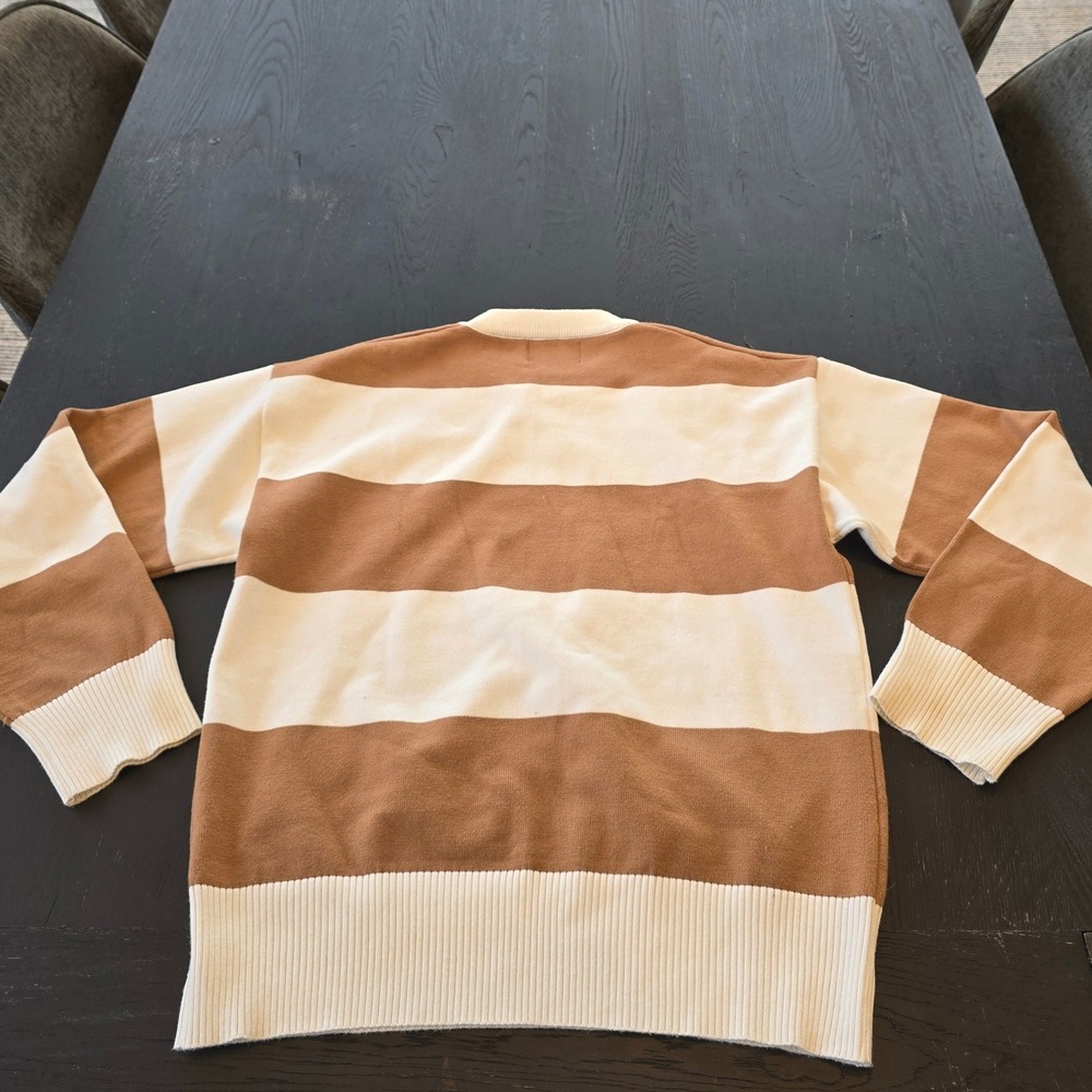 Ami Paris Alexandre Mattiussi Striped Crewneck Sweater Tan Cream Ami de Coeur M - Picture 4 of 4